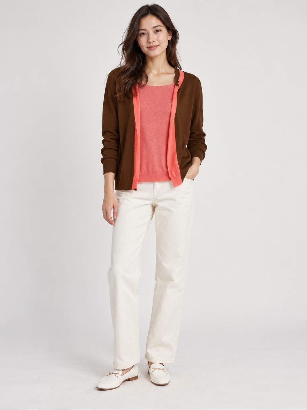 Marni 100% Cashmere Brown and Pink Colorblock Cardigan | EU44/US8 works for M/L